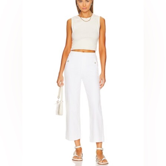 Spanx 20312R Stretch Twill Cropped Wide Leg Khaki pull on ankle Pants White Sz M - Picture 4 of 16